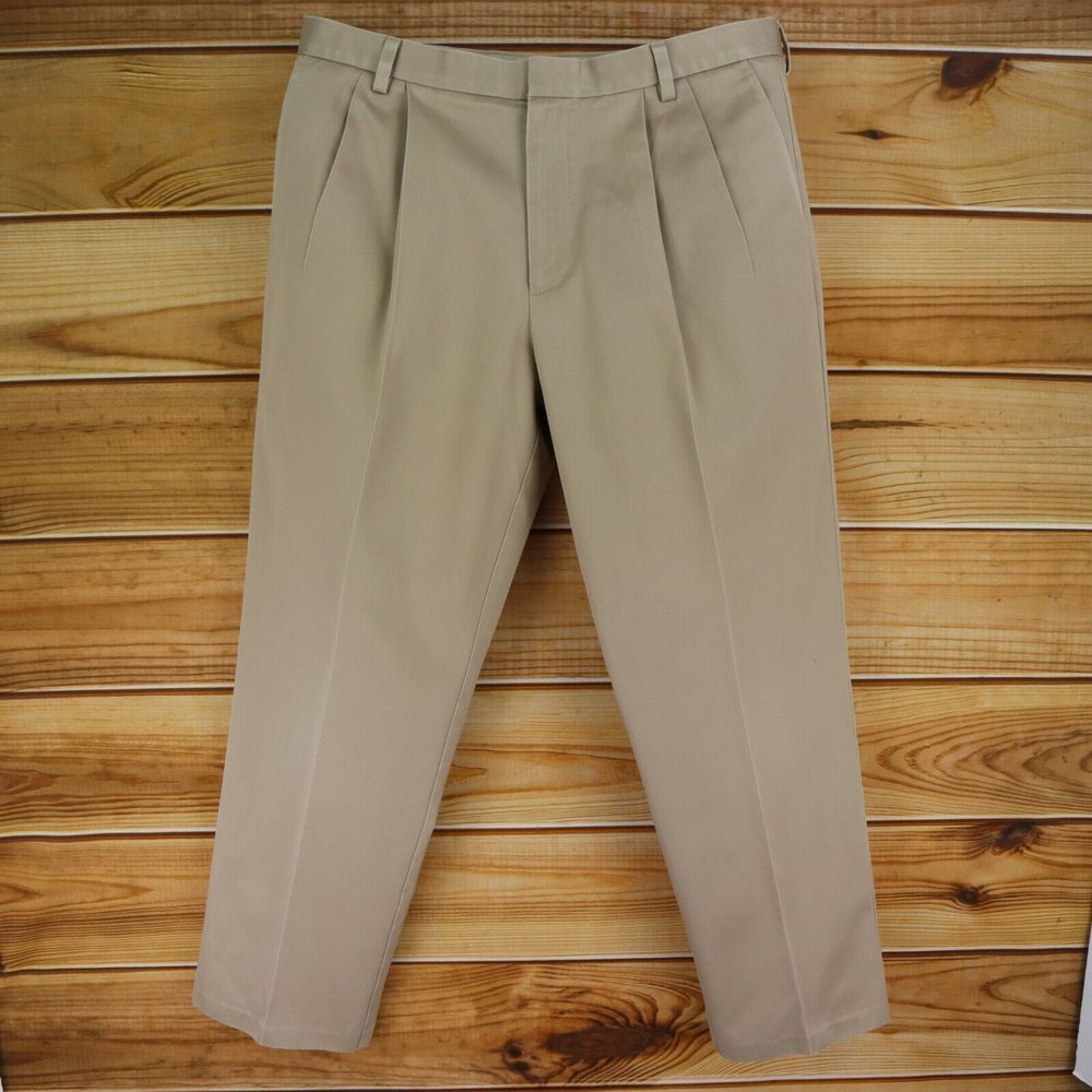 DOCKERS Pants Pleated Front Straight Leg Classic Fit Men Size 38x32 Brown Cotton